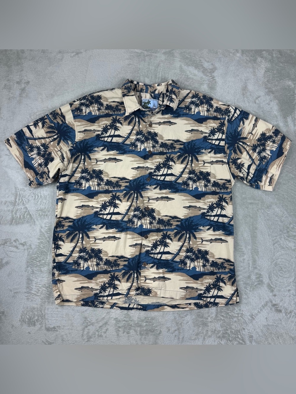 AFTCO Bluewater Men's 2X Hawaiian Shirt Saltwater Fishing Marlin Swordfish USA